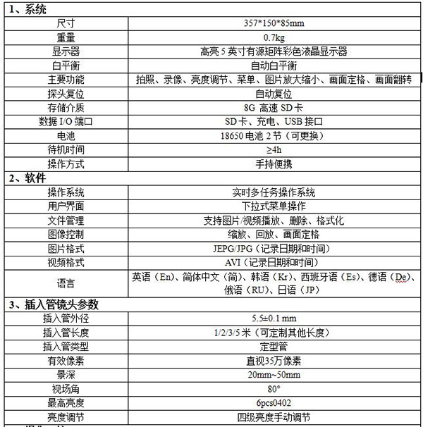 亞泰光電2017新研發(fā)的WIE-L便攜式內(nèi)窺鏡重量僅重0.7kg，主要功能有拍照、錄像、亮度調(diào)節(jié)
畫面定格等