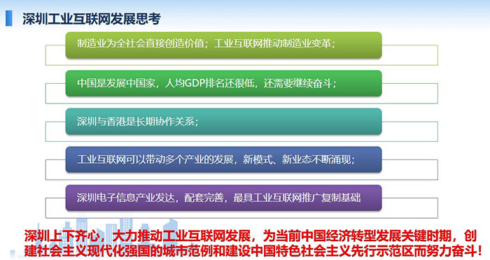 制造業(yè)為全社會直接創(chuàng)造價值；工業(yè)互聯(lián)網(wǎng)推動制造業(yè)變革；工業(yè)互聯(lián)網(wǎng)可以帶動多個產(chǎn)業(yè)的發(fā)展，新模式、新業(yè)態(tài)不斷涌現(xiàn)； 工業(yè)互聯(lián)網(wǎng)可以帶動多個產(chǎn)業(yè)的發(fā)展，新模式、新業(yè)態(tài)不斷涌現(xiàn)；深圳上下齊心，大力推動工業(yè)互聯(lián)網(wǎng)發(fā)展， 為當(dāng)前中國經(jīng)濟轉(zhuǎn)型發(fā)展關(guān)鍵時期，創(chuàng)建社會主義現(xiàn)代化強國的城市范例和建設(shè)中國特色社會主義先行示范區(qū)而努力奮斗！
